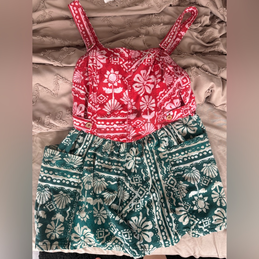 Floral Red and Green Jumpsuit